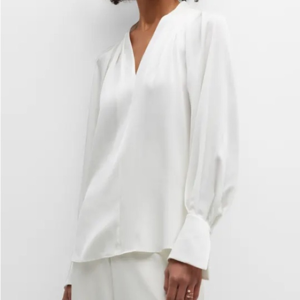 KOBI HALPERIN Nanee Pleated Silk Ivory Blouse Off-White Top Minimalist Shirt NWT